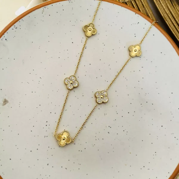 Golden Studded Clover Necklace - Image 2